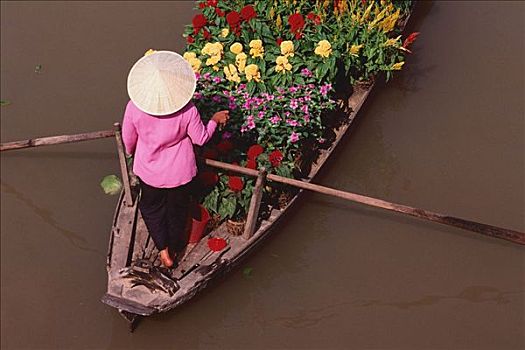 越南,芹苴,河,卖花人,操纵,船,水上市场