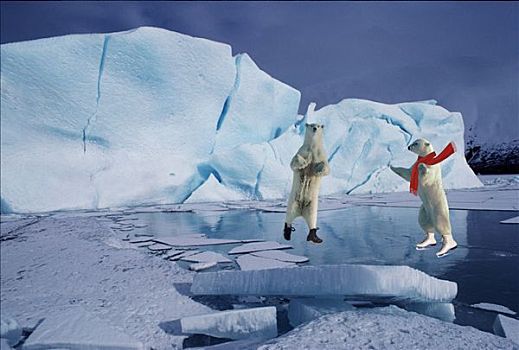 合成效果,北极熊,滑冰,冰山,背景
