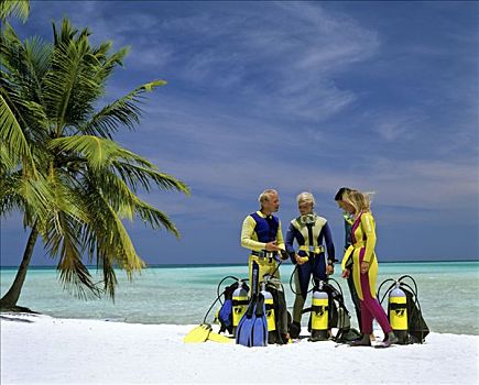 水中呼吸器,授课,海滩,棕榈树,马尔代夫,印度洋