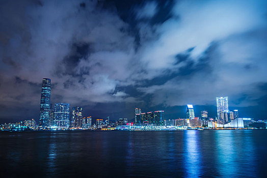 夜景,天际线,全景,维多利亚港,香港