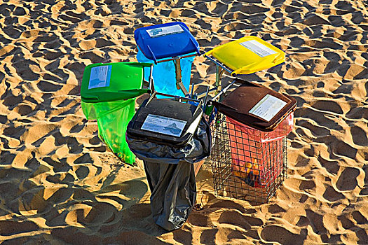 垃圾,垃圾箱,海滩,卡斯卡伊斯,葡萄牙