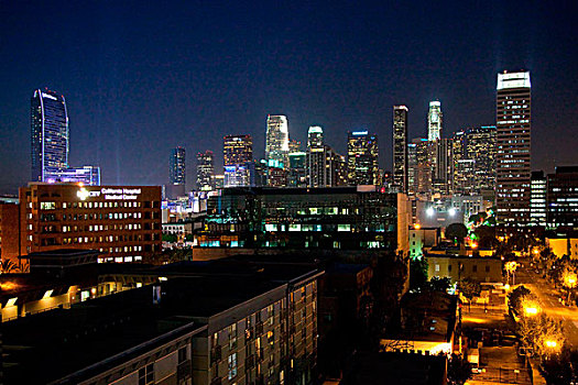 洛杉矶市区,天际线,黄昏,南方
