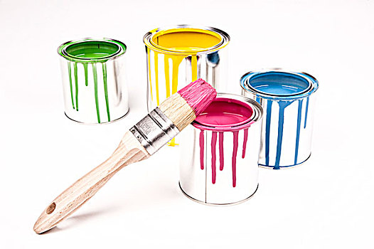 彩色,锡罐,木质,上油漆,黄色,红色,蓝色,绿色