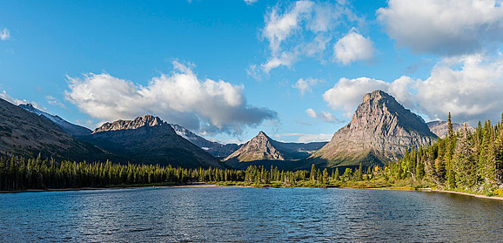 高山湖,两个,药湖,山景,背影,山,冰川国家公园,蒙大拿,美国,北美
