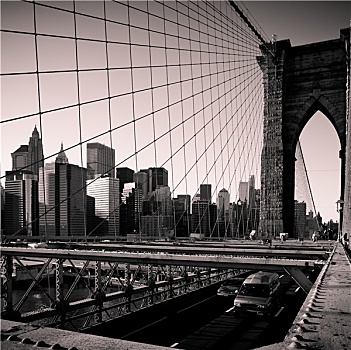 布鲁克林大桥,纽约,单色调