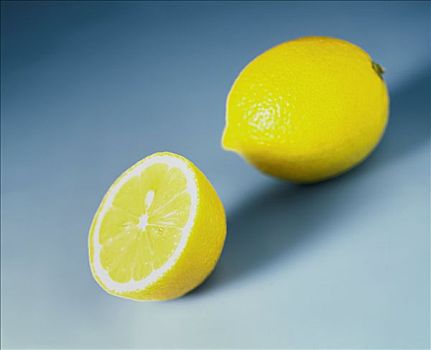 一半,柠檬,蓝色背景,背景