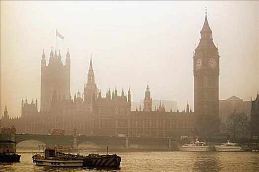 雾状,大本钟,议会,伦敦,英格兰