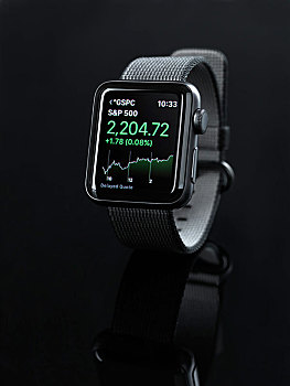苹果,手表,股票市场,展示,黑色背景
