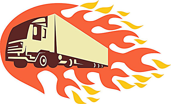 容器,卡车,拖车,火焰,复古