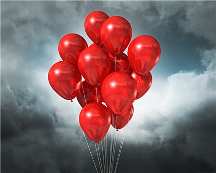 红色,气球,多云,生动,天空