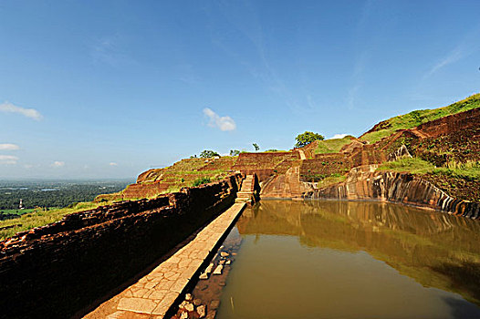 斯里兰卡,锡吉里耶,旅游,向上,石头,建筑,靠近,小,水塘
