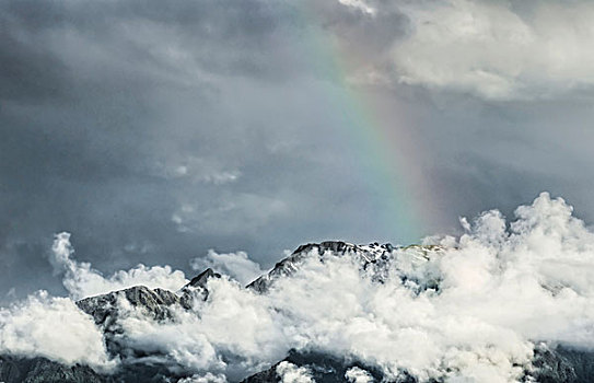 风暴,云,彩虹,南阿尔卑斯山,福克斯冰川,南岛,新西兰