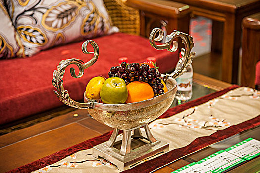 重庆家居装饰会上的客厅茶几上摆放的水果