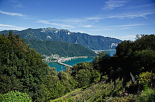 公路,穿过,高山,湖,阿尔卑斯山,卢加诺,提契诺河,瑞士