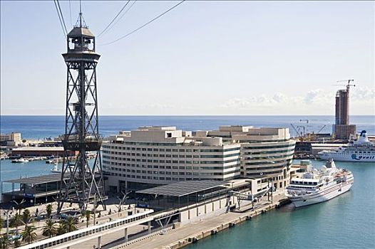 世贸中心,建筑,缆车,塔,巴塞罗那,加泰罗尼亚,西班牙,欧洲