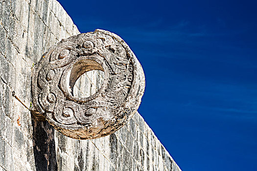 大,石刻,石墙,蓝天,奇琴伊察,尤卡坦半岛,墨西哥
