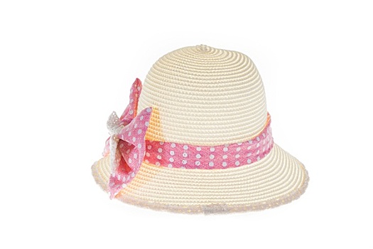 漂亮,草帽,粉色,带,白色背景,背景