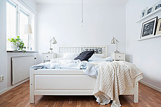 白色,木质,床,乡村,卧室