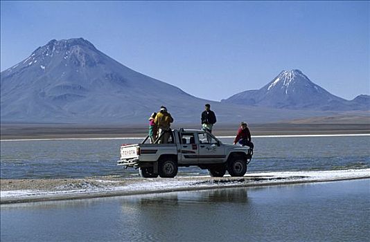 智利,阿塔卡马沙漠,荒芜,只有,全轮驱动,汽车