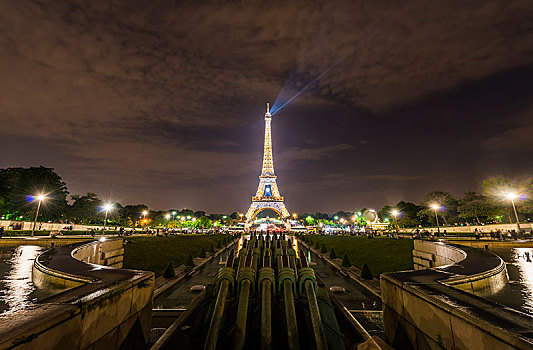 光亮,埃菲尔铁塔,夜晚,托泰德豪,旅游,巴黎,法兰西岛,法国,欧洲,重要,码头