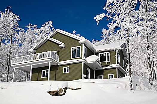 房子,积雪,魁北克,加拿大