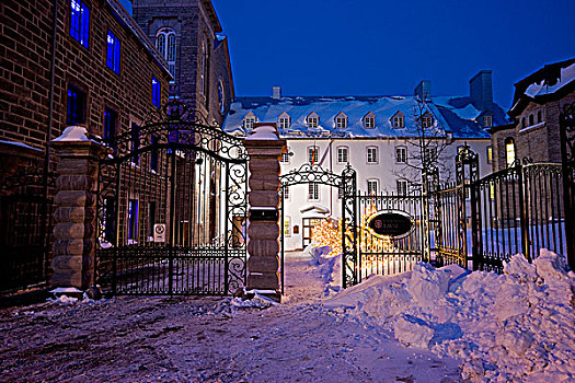 华丽,铁门,学校,建筑,大学,旁侧,老城,魁北克,加拿大,冬天