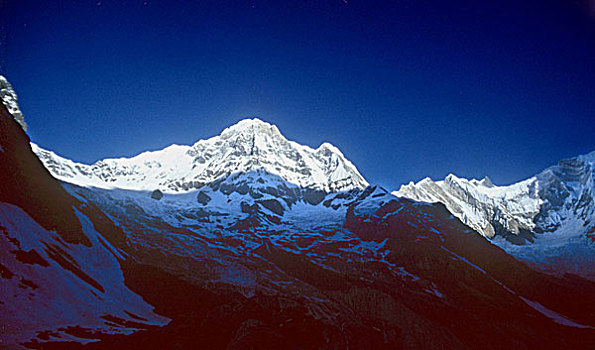 日出,上方,山脉,安纳普尔纳峰,尼泊尔,四月,2002年