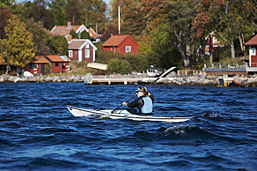 女人,独木舟,瑞典