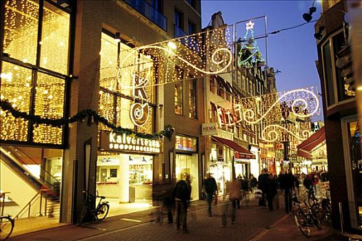 购物中心,建筑,圣诞装饰,阿姆斯特丹,北荷兰,荷兰,欧洲