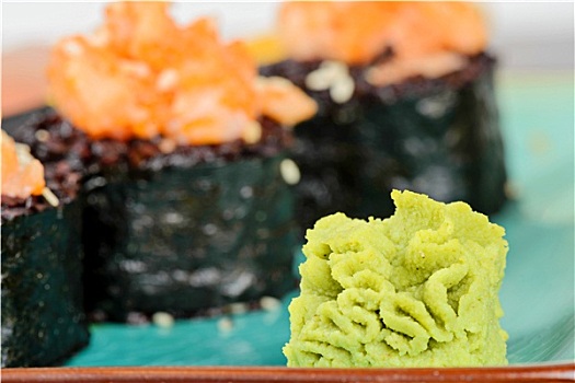 芥末,烘制,寿司卷,青绿色,盘子
