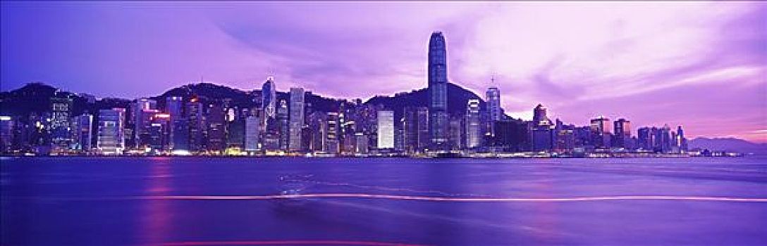 香港,天际线,全景,黄昏