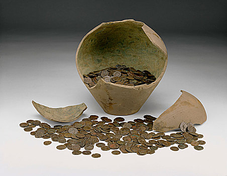 罗马,硬币,积累,罐,三世纪,艺术家,未知