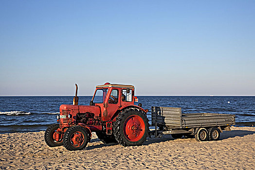 拖拉机,海滩,乌瑟多姆岛,波美拉尼亚,德国