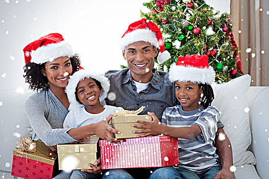 微笑,家庭,分享,圣诞礼物