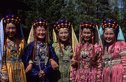 俄罗斯,西伯利亚,靠近,乌兰巴托,女青年,传统,蒙古人,连衣裙