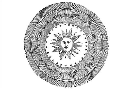 木刻,太阳,象征,脸,1642年,文艺复兴