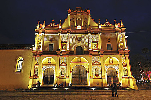 圣克里斯托瓦尔,房子,大教堂,夜景,恰帕斯,墨西哥
