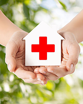 卫生保健,医疗,慈善,概念,拿着,白色,纸,房子,红十字,标识