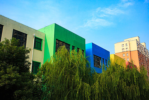 幼儿园,五颜六色,色彩,建筑,蓝天