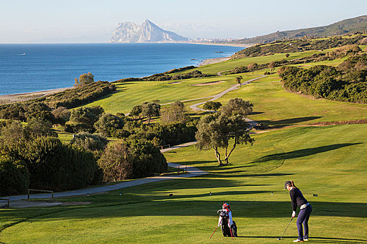 打高尔夫,高尔夫,胜地,地中海,直布罗陀巨岩,安达卢西亚,西班牙,欧洲