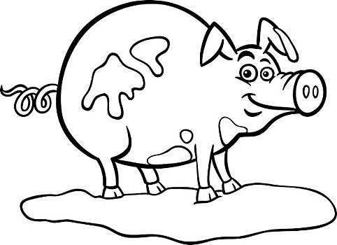 农场,猪,卡通,上色画册