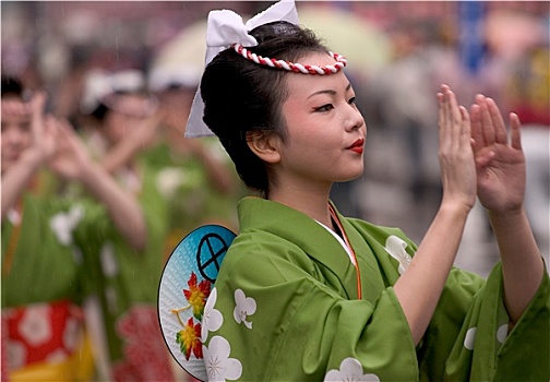 日本人,节日,舞者,和服