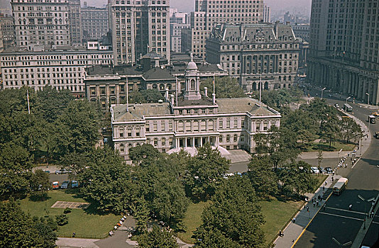 市政厅,俯拍,纽约,美国,七月,建筑,政府,历史