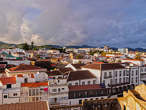 城市风光,日落,俯视图,岛屿,亚速尔群岛,葡萄牙,欧洲