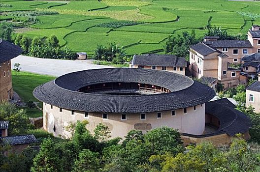 中國,福建,土樓,圓,土,建筑,世界遺產