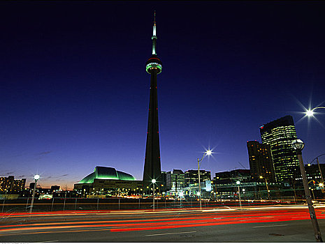 加拿大国家电视塔,穹顶,黄昏,多伦多,安大略省,加拿大