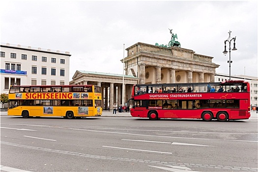 两个,游客,双层巴士,巴士,柏林