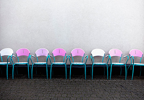 排,粉色,椅子,正面,意大利,冰淇淋店,德国,欧洲
