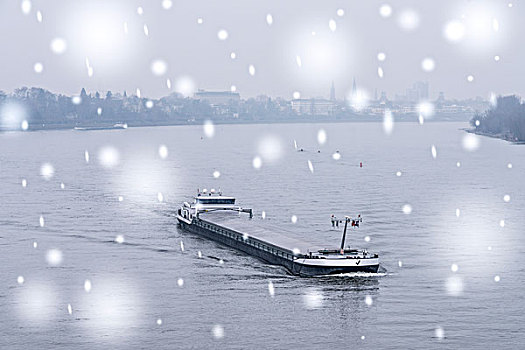 船,莱茵河,下雪