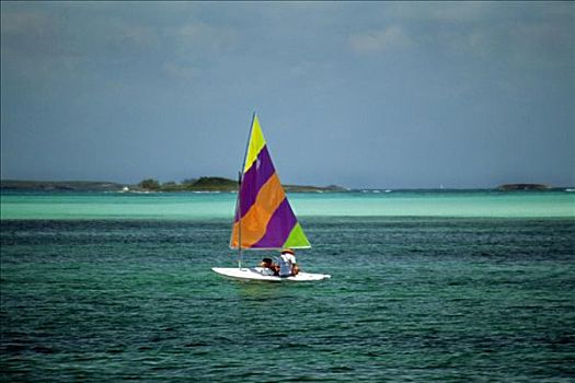 彩色,帆船,平和,海洋,金银岛,巴哈马